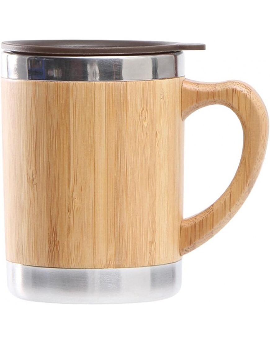 AUTUUCKEE Taza de café de bambú reutilizable de acero inoxidable con tapa a prueba de fugas para café té y cerveza 400 ml - BWABPD6K