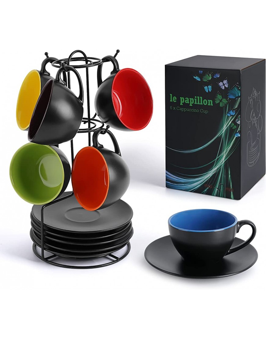 MIAMIO Juego de 6 tazas de cappuccino de 175 ml exterior negro e interior de colores colección Le Papillon Mixto - BNXFMB31