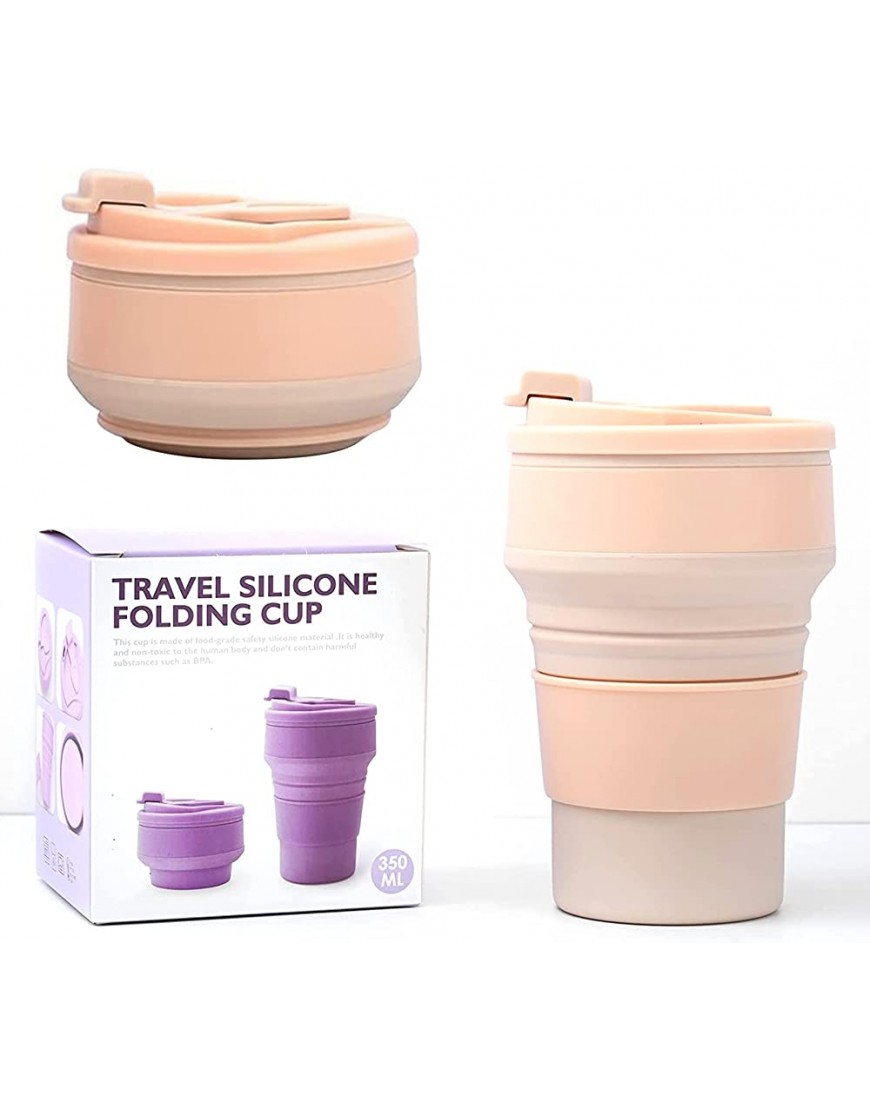 XCWTBL Taza de silicona plegable con tapa taza de viaje 350 ml el almacenamiento plegable es liviano y reutilizable Taza de café portátil para acampar al aire libre rosa - BXFAEJ5H