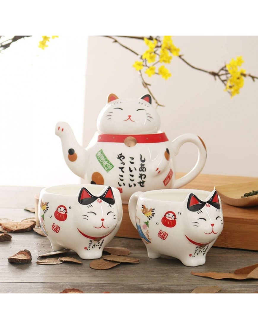 Lucky Cat Juego de té de Porcelana Taza de té de cerámica Creativa Jarra con Filtro Taza de Tetera de Gato Hermoso - BSVXHMN5
