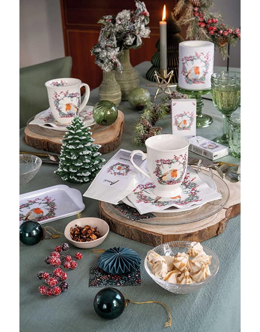 Ambiente Taza de porcelana de aprox. 250 ml para café o té otoño invierno Navidad Robin In Wreath - BLUCEBHB
