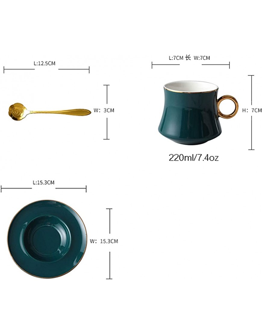 Canmetinee Tazas Copas y platillos de té Elegantes con Adornos de Oro y Cuchara de café Tazas de café británicas Conjunto de té de Porcelana 7.4 oz 220ml Tazas de Café Color : Green - BWTWEWK6