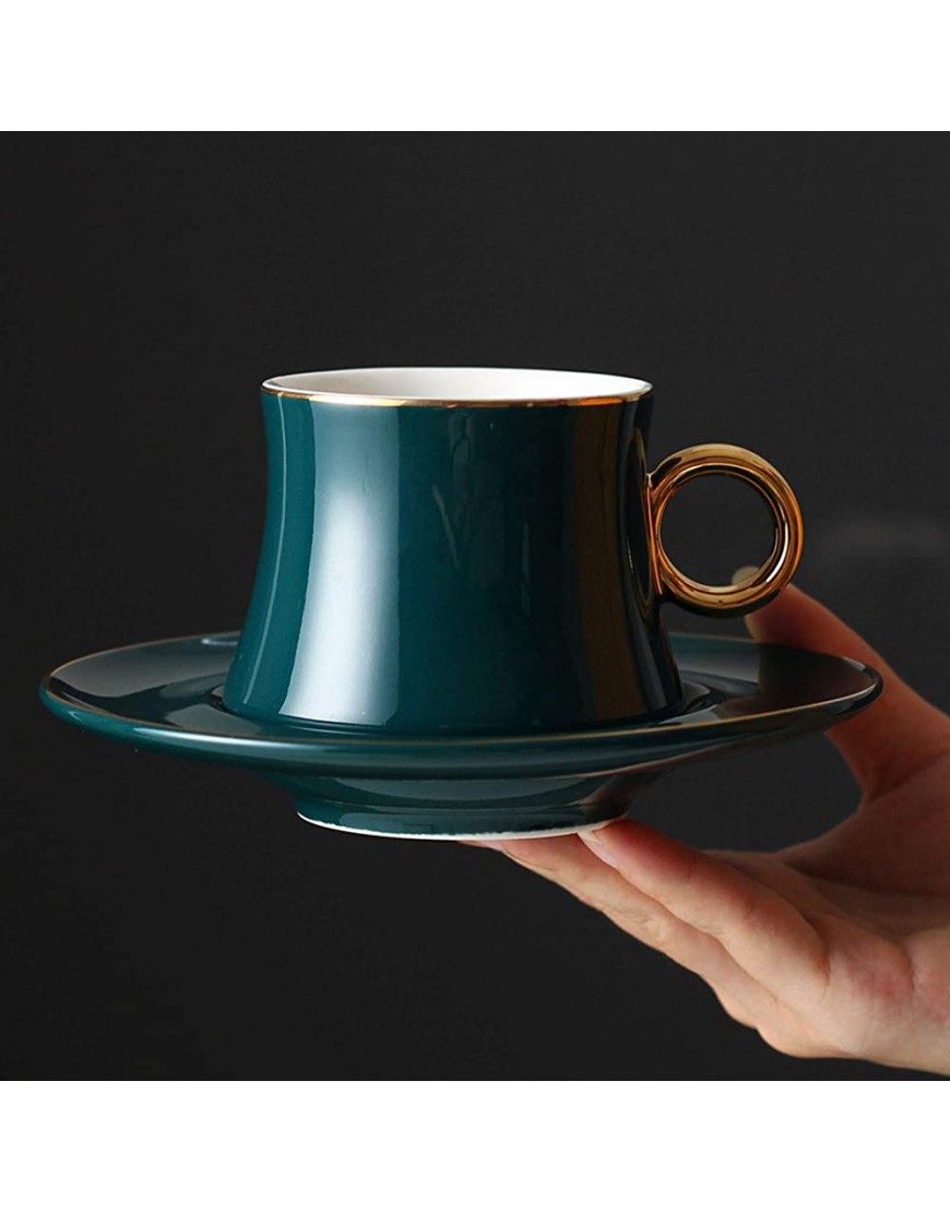 Canmetinee Tazas Copas y platillos de té Elegantes con Adornos de Oro y Cuchara de café Tazas de café británicas Conjunto de té de Porcelana 7.4 oz 220ml Tazas de Café Color : Green - BWTWEWK6