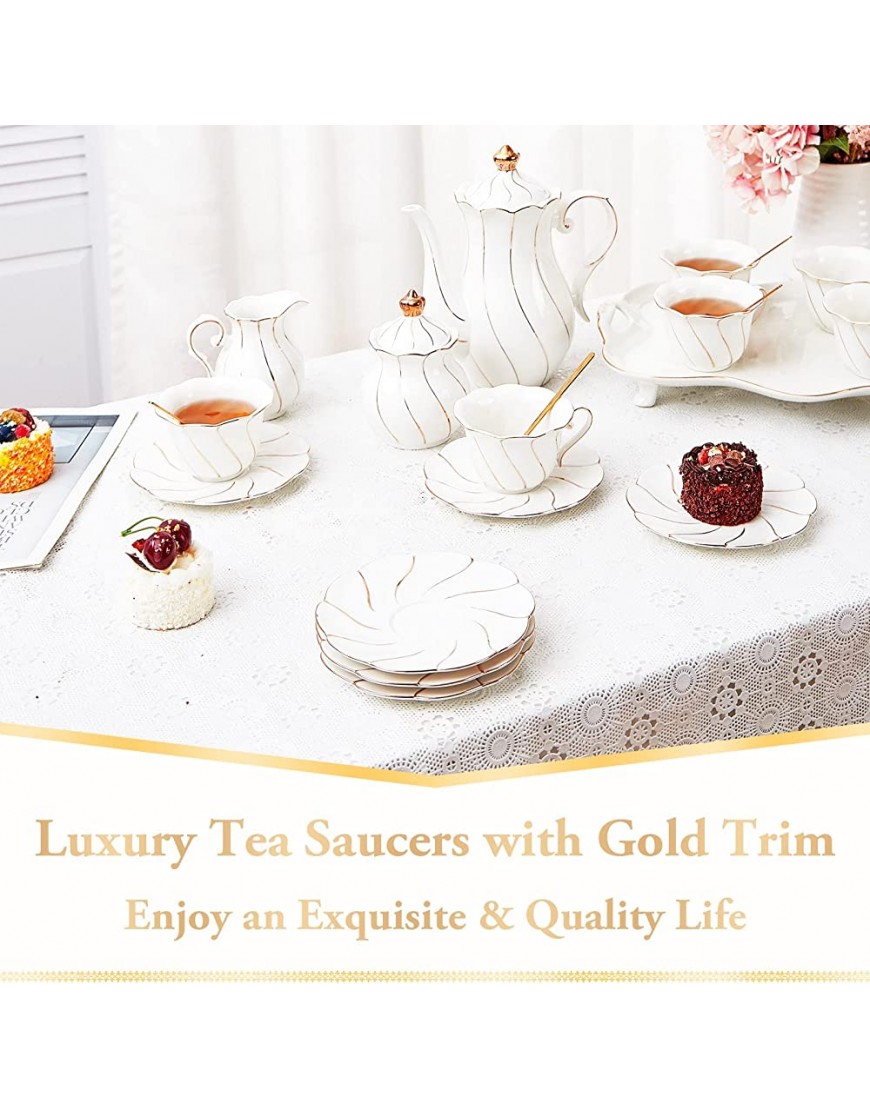 DUJUST 6 platillos de té de porcelana 6 pulgadas platillos de lujo para té café de estilo británico con borde dorado hermosos platillos de té de porcelana para decoración de sala de estar - BHGJEK6W
