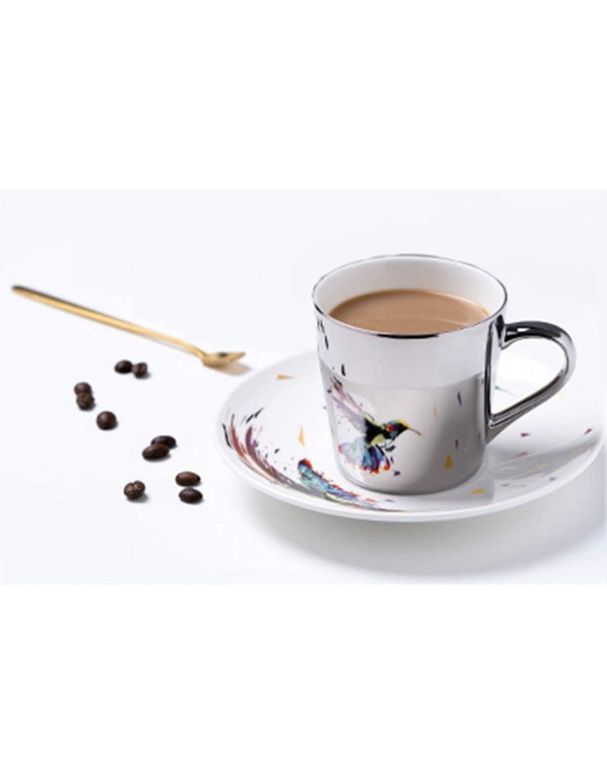 fanquare 250 ml Taza de Café de Reflejo del Espejo de Colibrí Taza de café de porcelana plateado juego de Taza de Café y platillo - BXWVBQ79