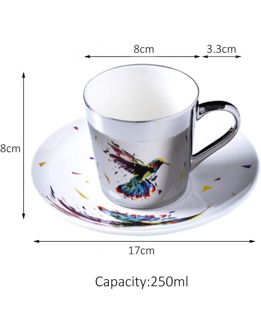 fanquare 250 ml Taza de Café de Reflejo del Espejo de Colibrí Taza de café de porcelana plateado juego de Taza de Café y platillo - BXWVBQ79