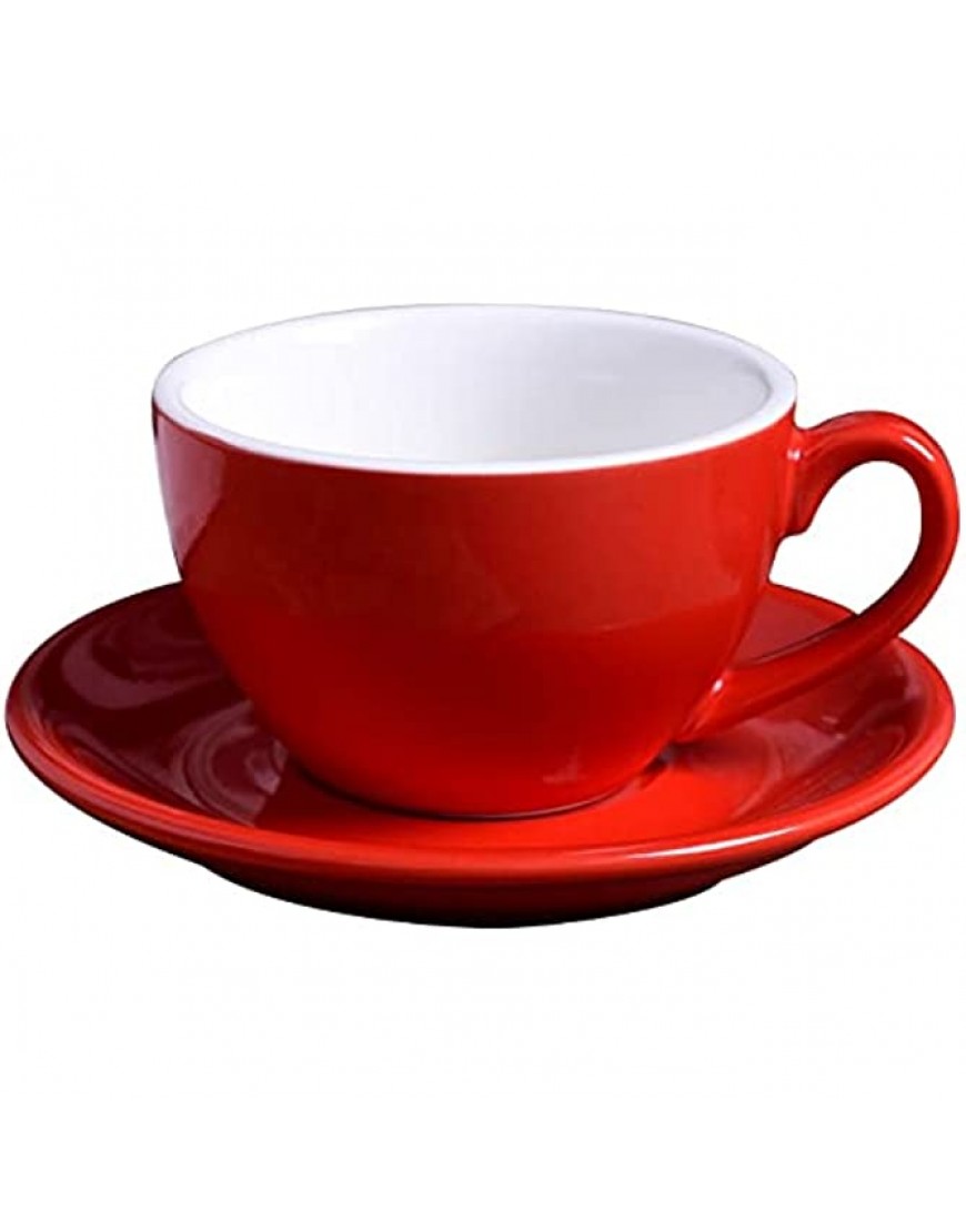 Set de 12 piezas de cafe 4 tazas con plato de ceramica + cucharitas cafe con leche tazas de desayuno 200ml rojo - BGIYJKKK