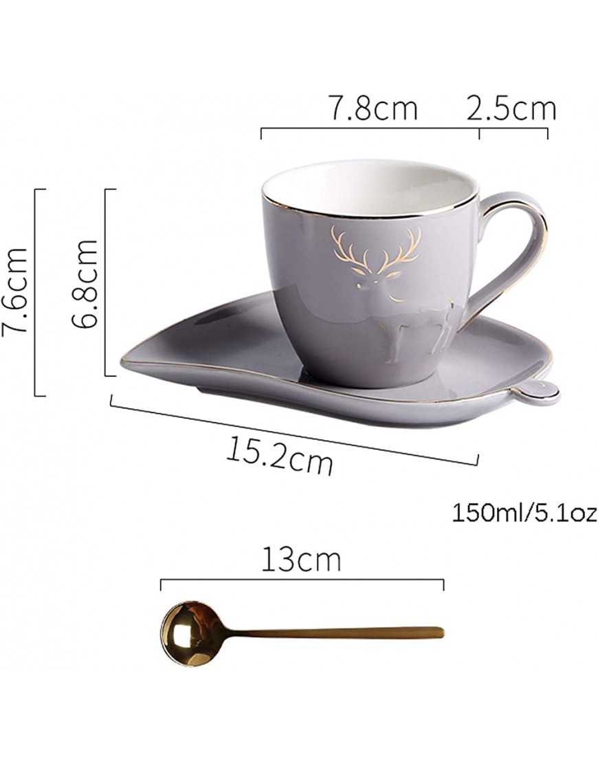 Tazas 5.1 OZ Café de café y platillo Conjunto con Elegante decoración de Alivio de alejos y Bordes de Oro Porcelana Espresso Tazas y cucharas Tazas de Café Color : Gray - BWFROEVN