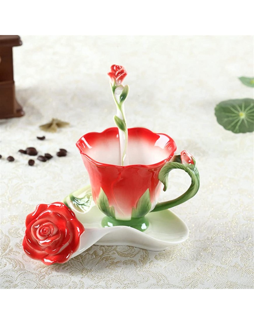 Tazas Creative 3D Forma de rosa Flower esmalte de cerámica Café de café Taza de té y platillo Sistema de cuchara Pórcelana Copa de agua de San Valentín Día de San Valentín Regalo de regalos de regalos - BTVFC7N9