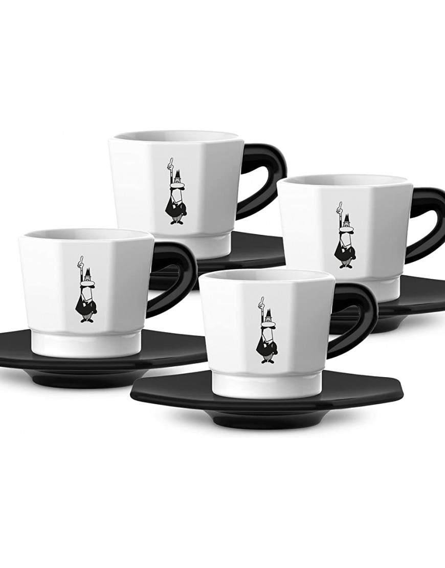 Bialetti Octagonal Cups Set of 4 Cups Black and White 75 ml - BNXUOMVV