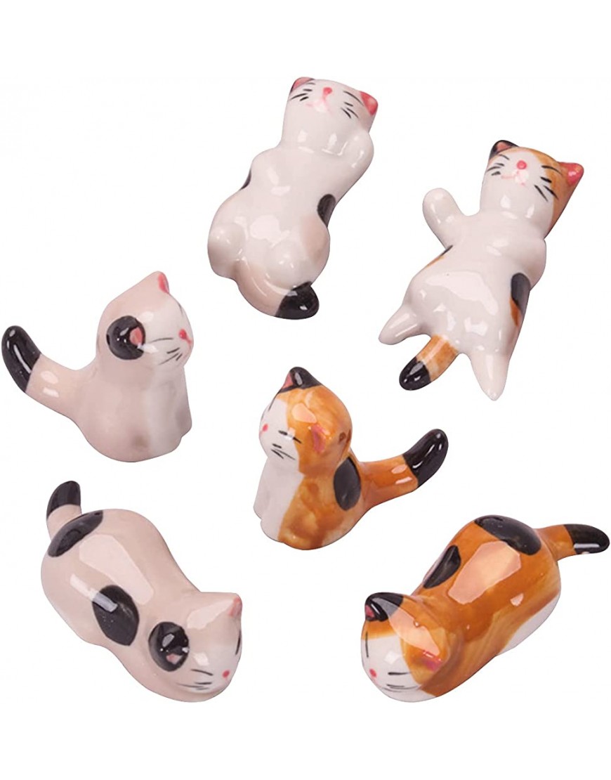 BuyWeek Soporte para palillos de gato de la suerte 6 piezas juego de palillos de cerámica para gatos de la suerte adornos para manualidades para la decoración del hogar - BYQUH1E8
