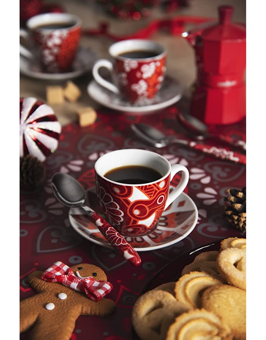 Excelsa Mandala Red Juego de 6 Tazas de café con platillo Porcelana - BHMJZHBQ