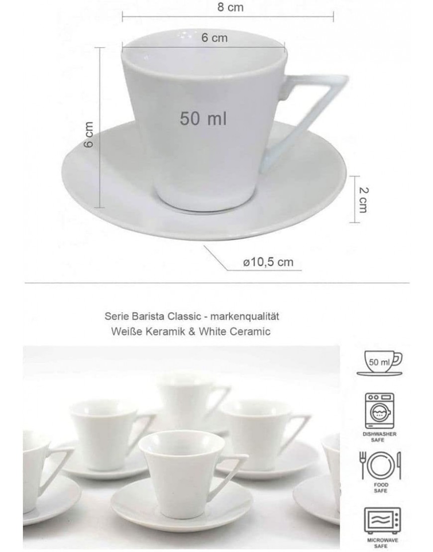 Home Line Juego de café Barista 12 Piezas Diseño Exclusivo con 6 Tazas y 6 Platos de Cerámica Blanca. - BNLEPWJ9