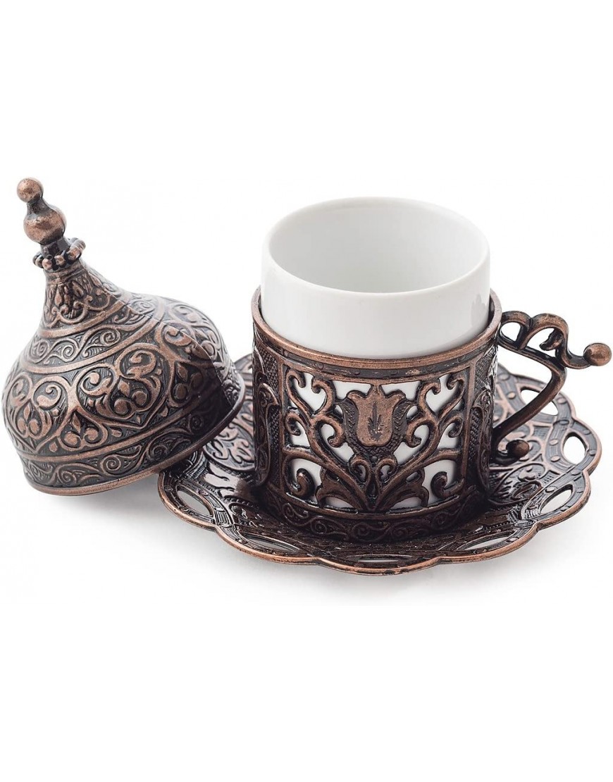 MisterCopper Juego de servir café árabe griego turco para 2 tazas platillos tapas charola deliciosa azucarera 11 piezas cobre - BWKEYA9H